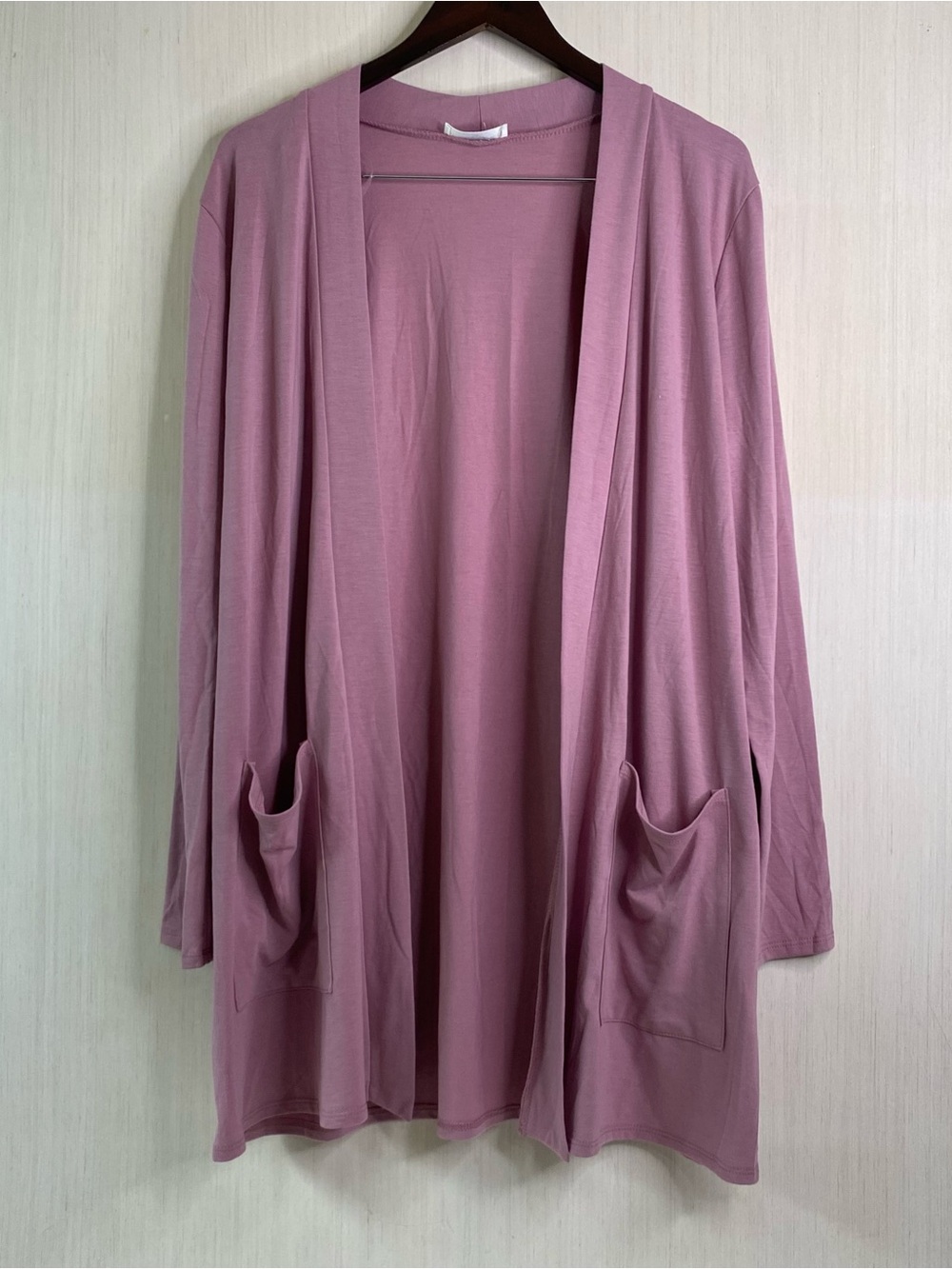 Zenana Women’s Mauve Open-Front Slouchy Pocket Jersey Cardigan 1X